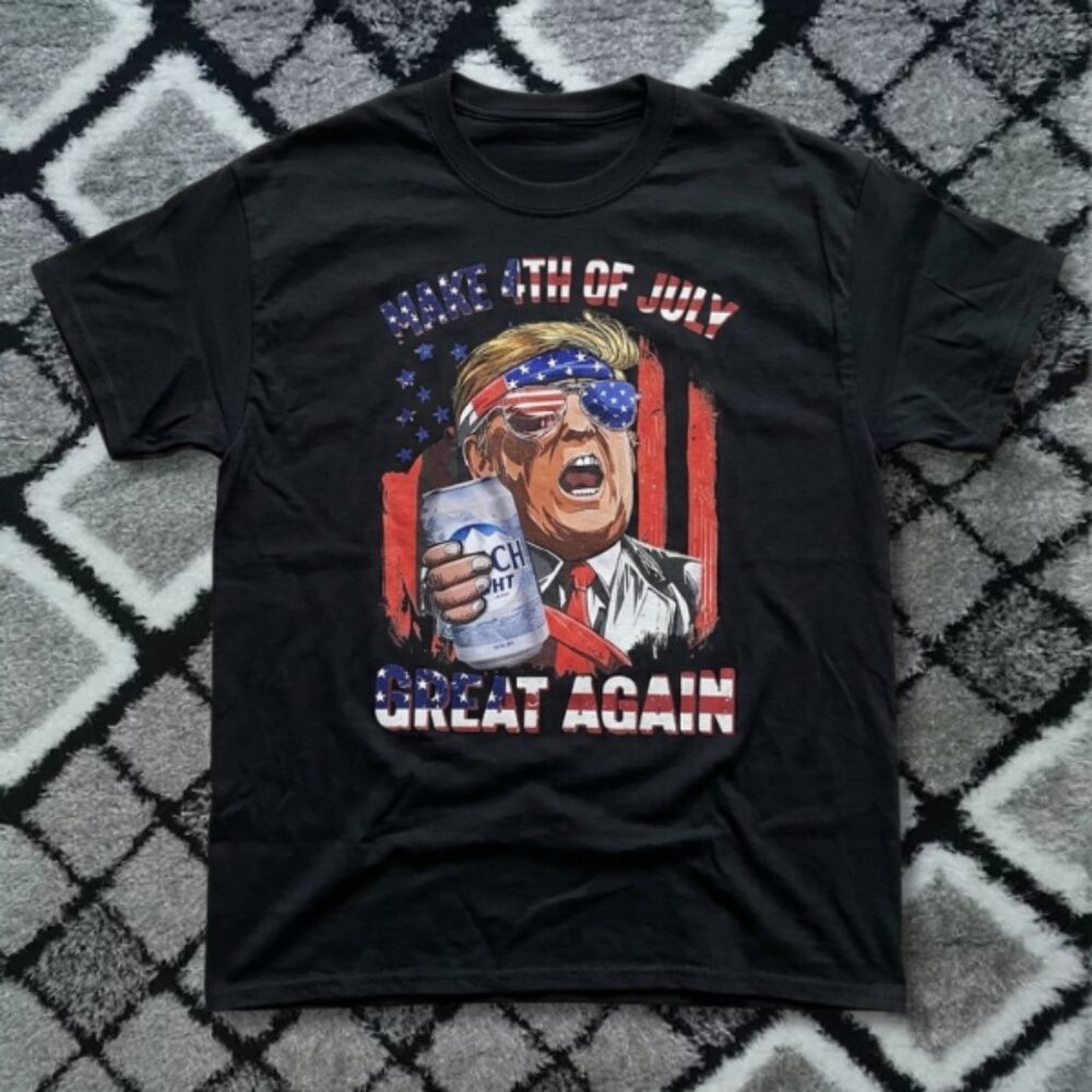 Funny Patriotic Beer Graphic T-Shirt Black USA Humor Party Tee